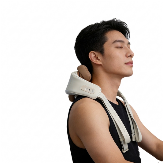 Corelva Neck Pro cordless neck massager worn on shoulders